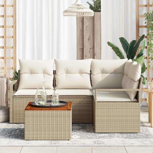 vidaXL Tuinbankenset met kussen 5 pcs Beige poly rattan