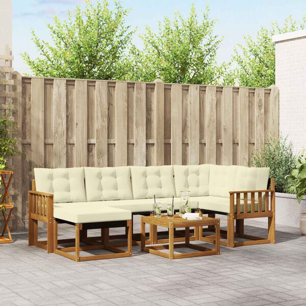 vidaXL Buiten bankenset met kussen 7 pcs Natuurlijk en Cr&egrave;me