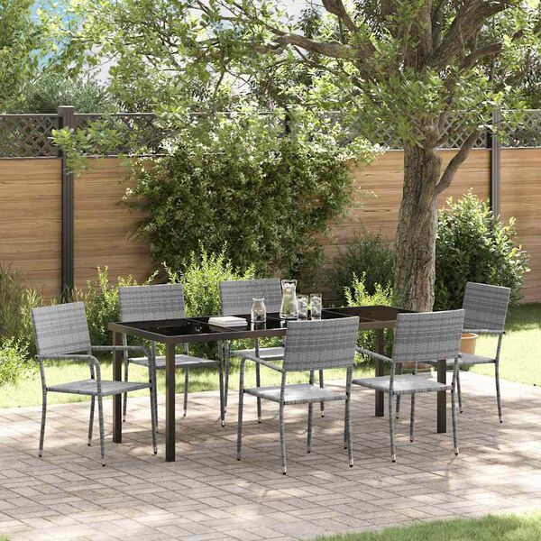 vidaXL Tuin Eetset 7 pcs Grijs Poly riet