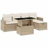 vidaXL 6-delige Loungeset met kussens poly rattan beige