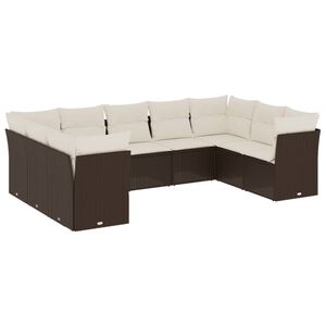 vidaXL 9-delige Loungeset met kussens poly rattan bruin