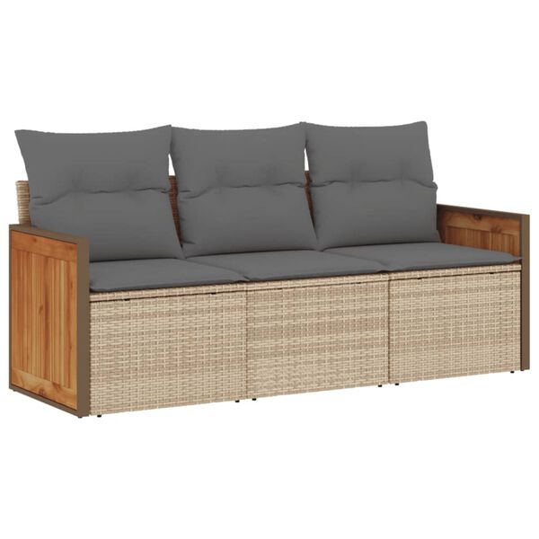 vidaXL 3-delige Loungeset met kussens poly rattan beige