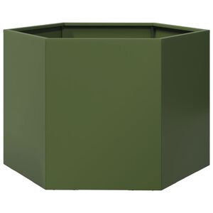 vidaXL Plantenbak zeshoek 69x60x45 cm staal olijfgroen