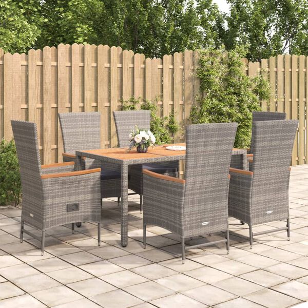 vidaXL 7-delige Tuinset met kussens poly rattan grijs