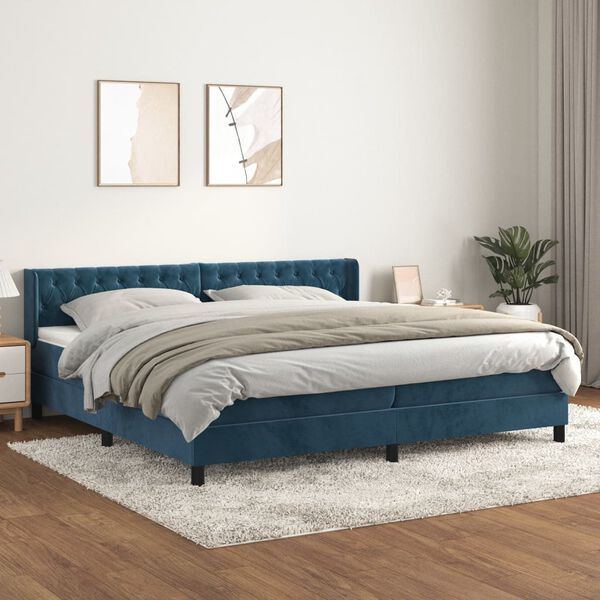vidaXL Boxspring met matras fluweel donkerblauw 200x200 cm