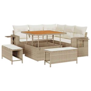 vidaXL Tuinbankenset met kussen 9 pcs Beige en Cr&egrave;me poly rattan