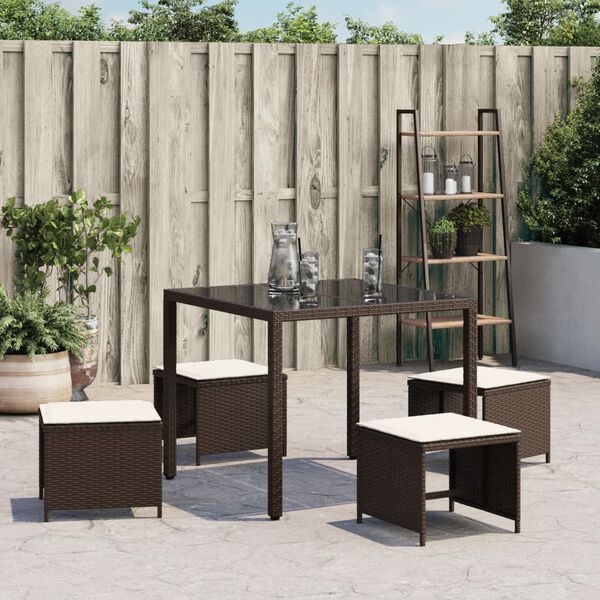 vidaXL Tuinkrukken 4 st met kussens 41x41x36 cm poly rattan bruin