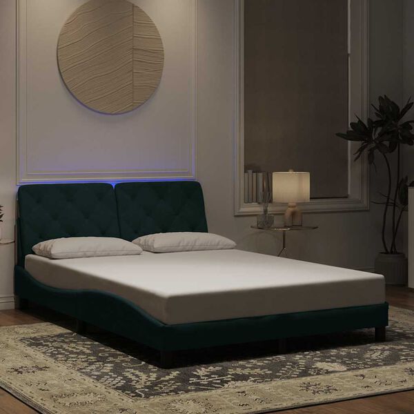 vidaXL Bedframe met LED zonder matras fluweel donkergroen 140x200 cm