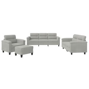 vidaXL 4-delige Loungeset met kussens microvezelstof lichtgrijs