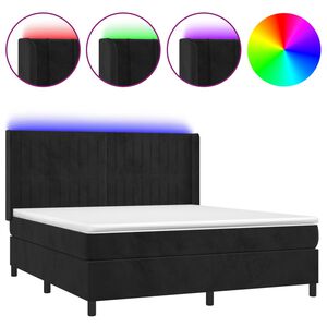 vidaXL Boxspring met matras en LED fluweel zwart 160x200 cm