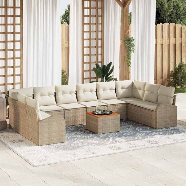 vidaXL Tuin Sofa Set met kussen 11 pcs Beige Poly riet