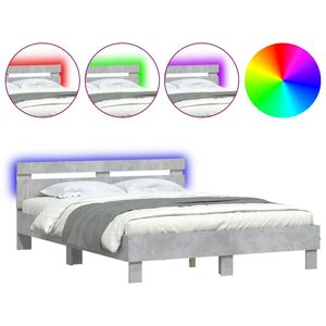 vidaXL Bedframe met hoofdeinde en LED betongrijs 140x200 cm