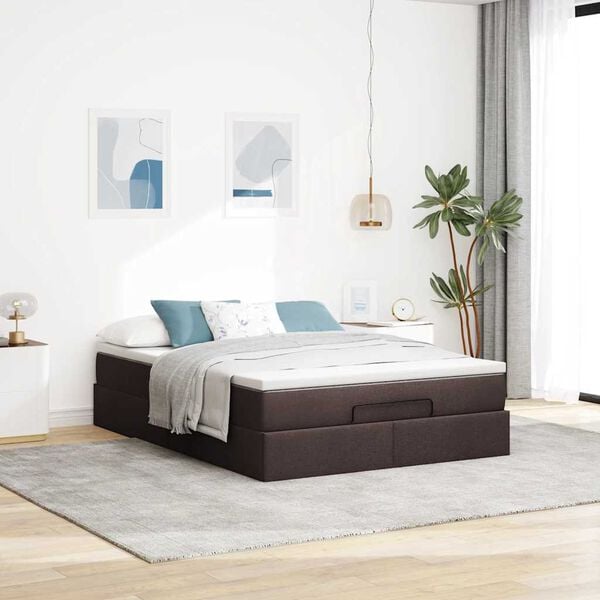 vidaXL Ottoman bed met matras 140x190cm stof donkerbruin