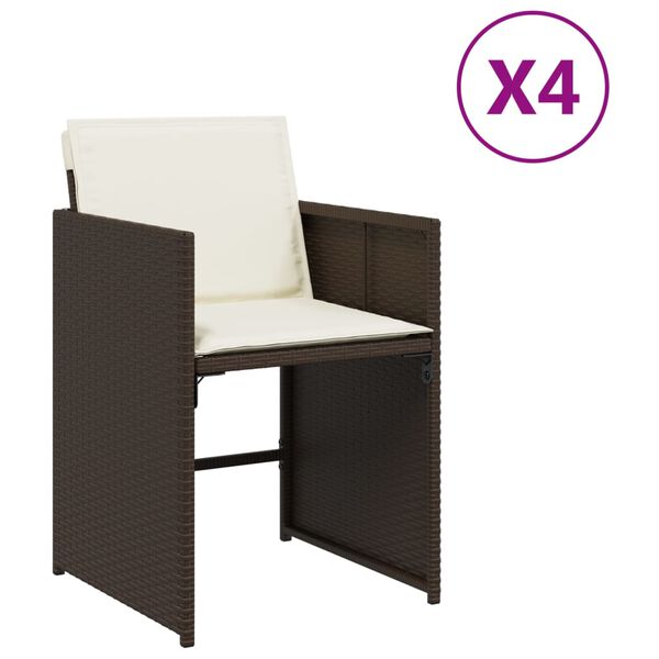 vidaXL Tuinstoelen 4 st met kussens poly rattan bruin