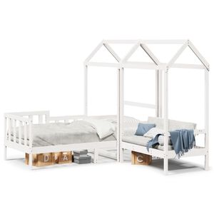 vidaXL Kinderbed met huisje en bankje massief grenenhout wit 80x200 cm