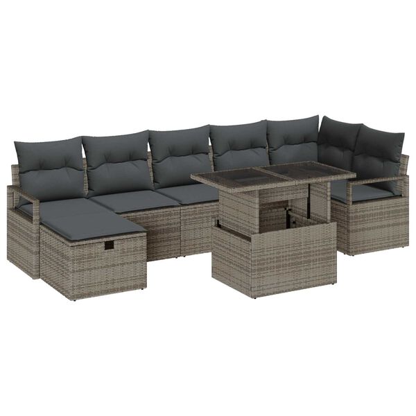 vidaXL Tuin Sofa Set met kussen met opslag 8 pcs Grijs Poly riet