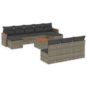 vidaXL 11-delige Loungeset met kussens poly rattan grijs