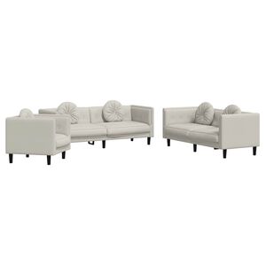 vidaXL 3-delige Loungeset met kussens fluweel cr&egrave;mekleurig