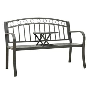 vidaXL Tuinbank met tafel 120 cm staal grijs