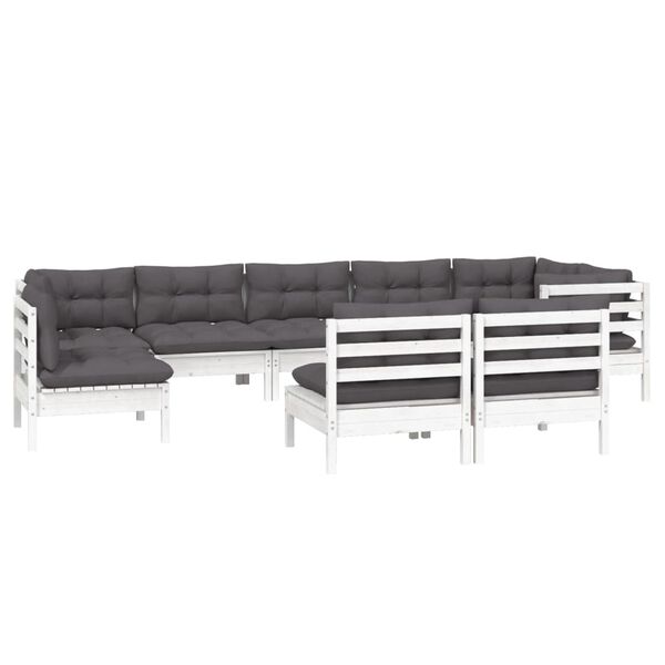 vidaXL 9-delige Loungeset met kussens massief grenenhout wit