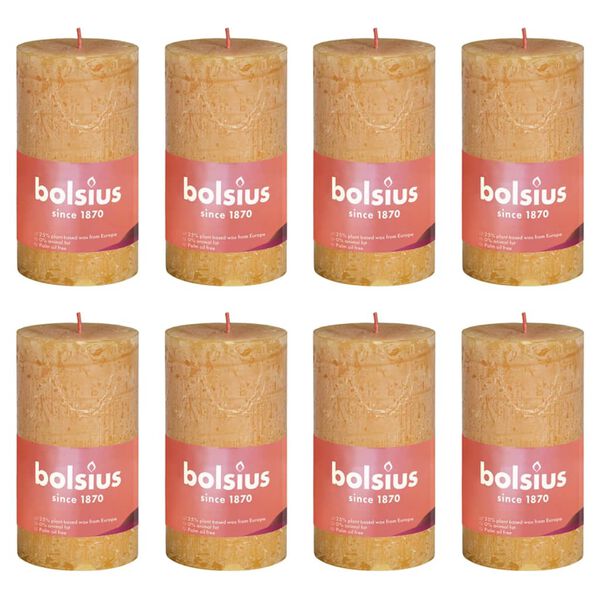 Bolsius Stompkaarsen Shine 8 st rustiek 100x50 mm honinggeel