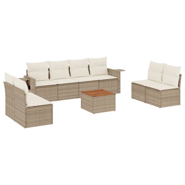 vidaXL 9-delige Loungeset met kussens poly rattan beige