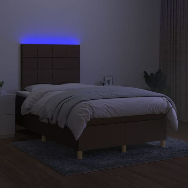 vidaXL Boxspring met matras en LED stof donkerbruin 120x200 cm