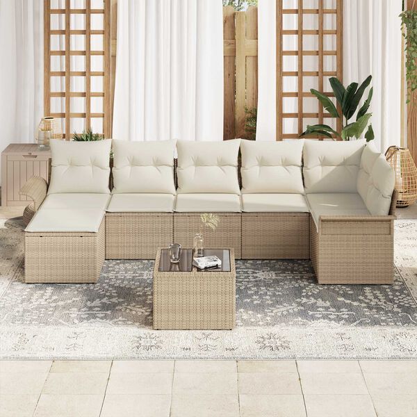 vidaXL Tuin Sofa Set met kussen met opslag 8 pcs Beige Poly riet
