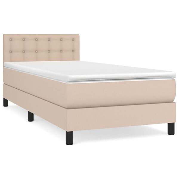 vidaXL Boxspring met matras kunstleer cappuccinokleurig 100x200 cm
