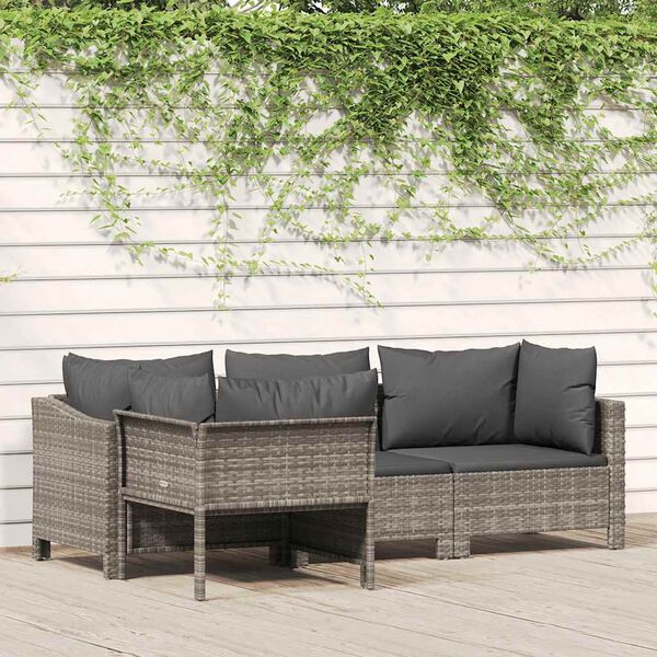 vidaXL 4-delige tuinloungeset met kussens grijs poly rattan