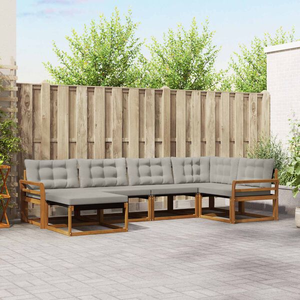 vidaXL Buiten bankenset met kussen 6 pcs Natuurlijk en Lichtgrijs
