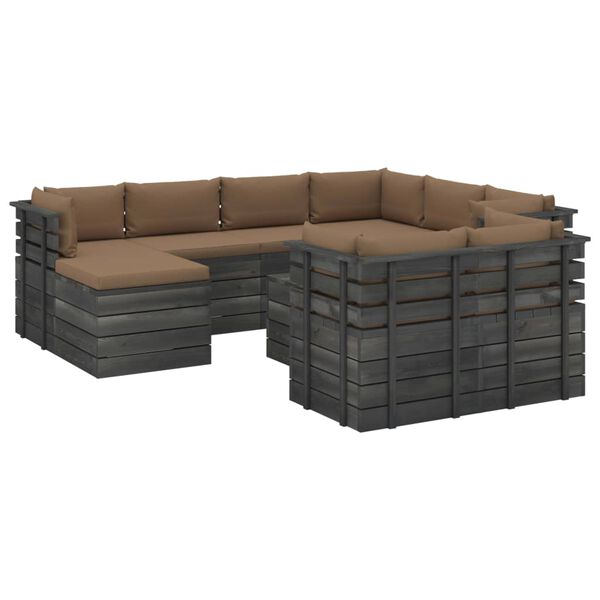 vidaXL 10-delige Loungeset met kussens pallet massief grenenhout