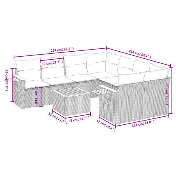 vidaXL 9-delige Loungeset met kussens poly rattan zwart