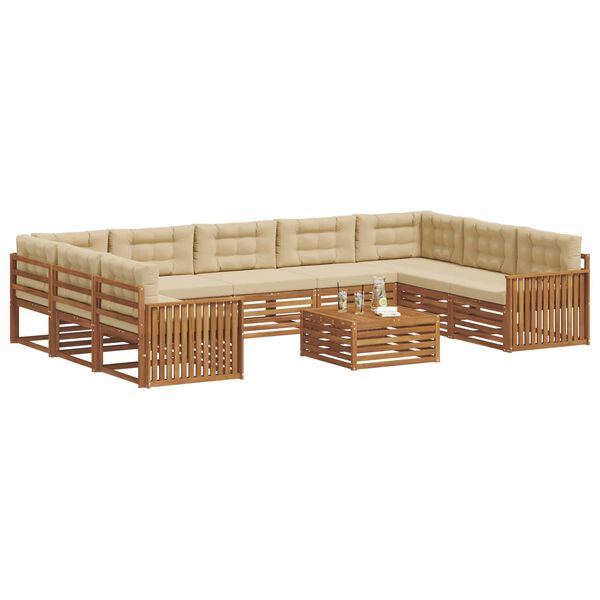 vidaXL Sofa-Sets 10 pcs Natuurlijk en Beige Massief Acaciahout
