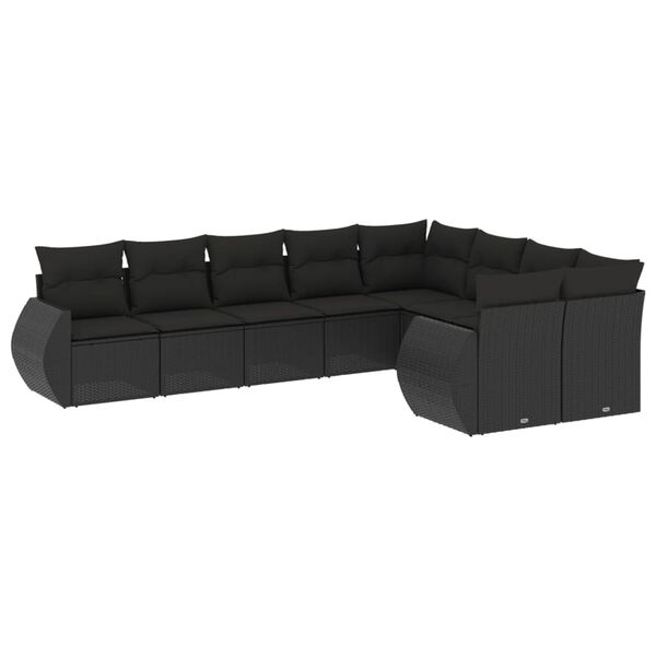 vidaXL 9-delige Loungeset met kussens poly rattan zwart