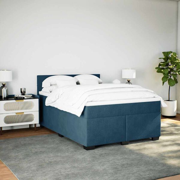 vidaXL Boxspring met matras fluweel blauw 160x200 cm