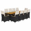 vidaXL 11-delige Bistroset met kussens poly rattan zwart