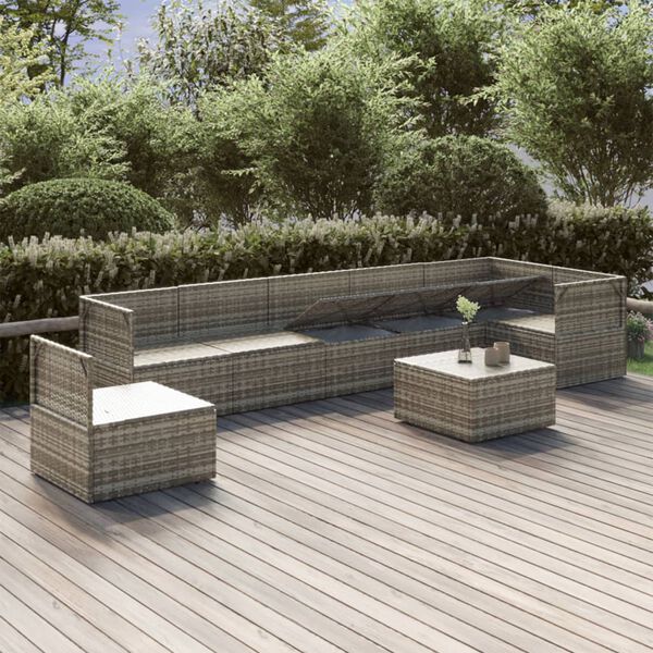 vidaXL 8-delige Loungeset met kussens poly rattan grijs