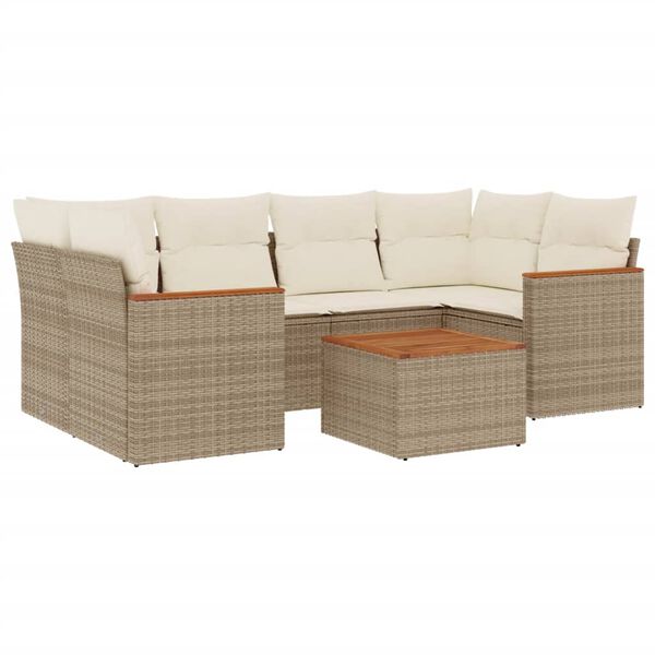 vidaXL 7-delige Loungeset met kussens poly rattan beige