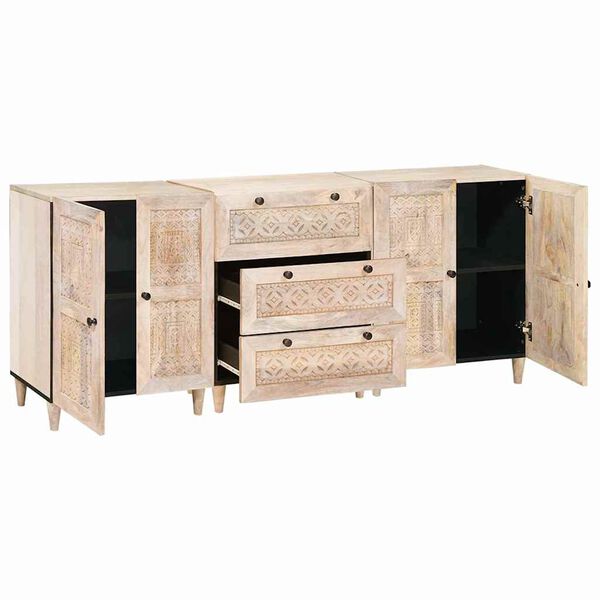 vidaXL Dressoir 3 pcs Wit 60 x 33 x 75 cm massief mangohout