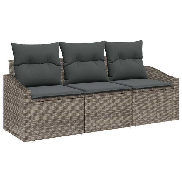 vidaXL Tuinbankenset met kussen met opslag 3 pcs Grijs poly rattan