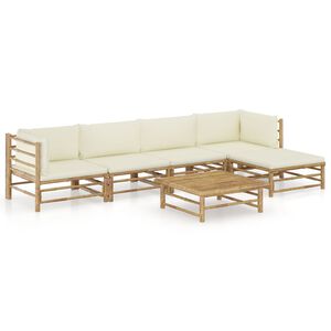 vidaXL 6-delige Loungeset met cr&egrave;mewitte kussens bamboe