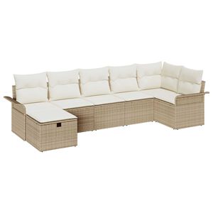 vidaXL Tuin Sofa Set met kussen met opslag 7 pcs Beige Poly riet