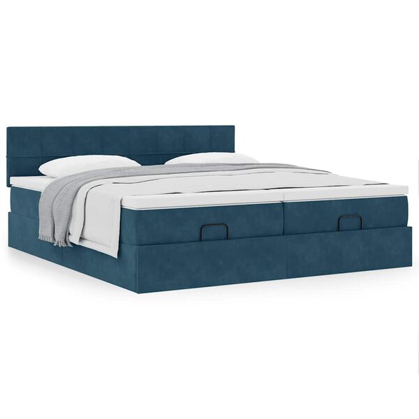 vidaXL Ottoman bed met matrassen 200x200cm fluweel donkerblauw
