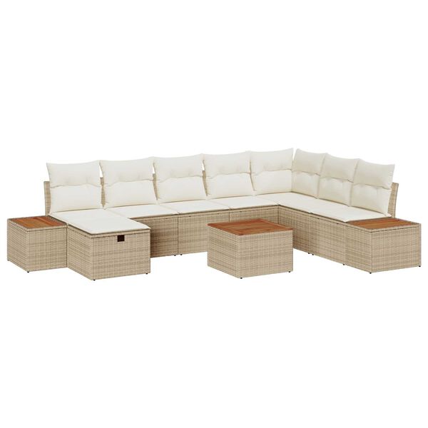 vidaXL Tuinbankenset met kussen 9 pcs Beige poly rattan