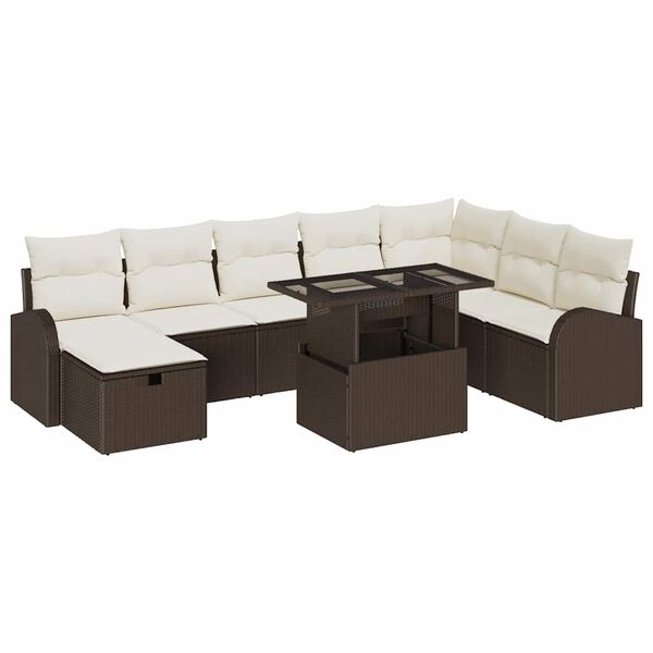 vidaXL Tuin Sofa Set met kussen met opslag 9 pcs Bruin Poly riet