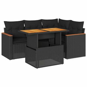vidaXL 5-delige Loungeset met kussens poly rattan acacia zwart