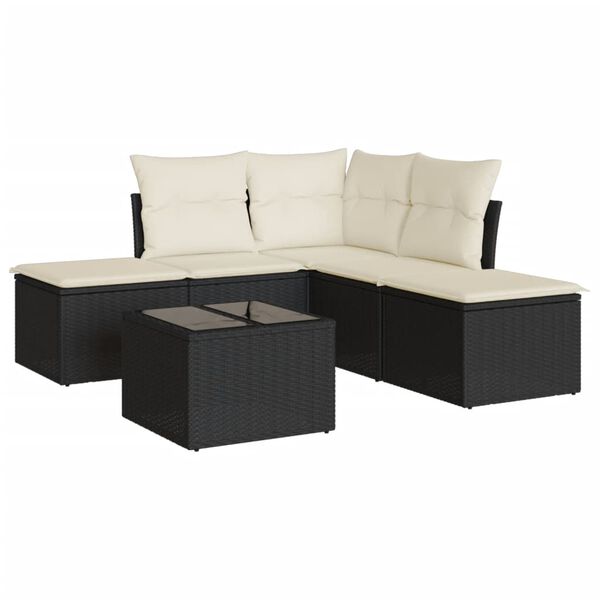vidaXL 6-delige Loungeset met kussens poly rattan zwart
