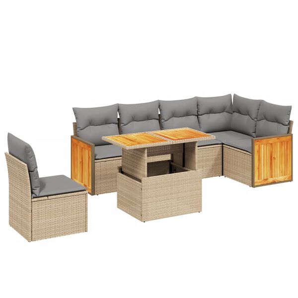 vidaXL 7-delige Loungeset met kussens poly rattan beige