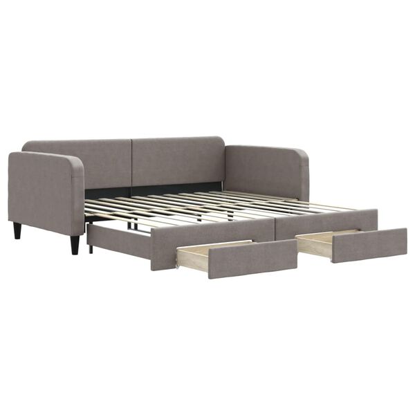 vidaXL Slaapbank met onderschuifbed en lades 100x200 cm stof taupe